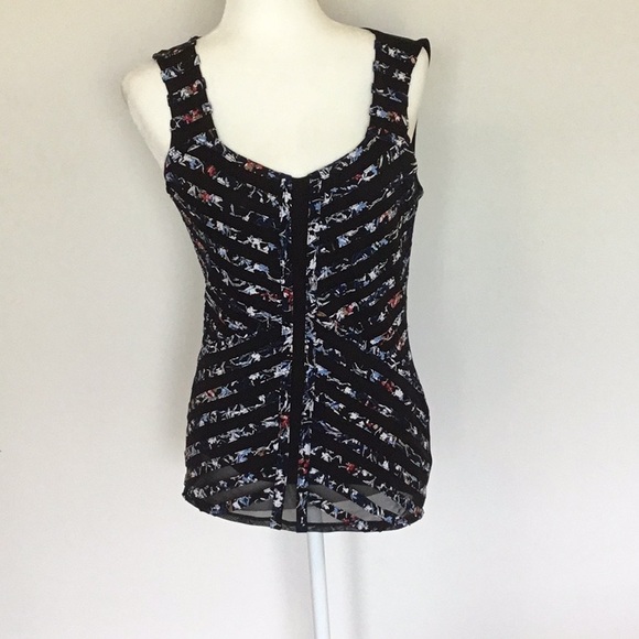 White House Black Market Tops - WHBM floral black mesh striped tank top